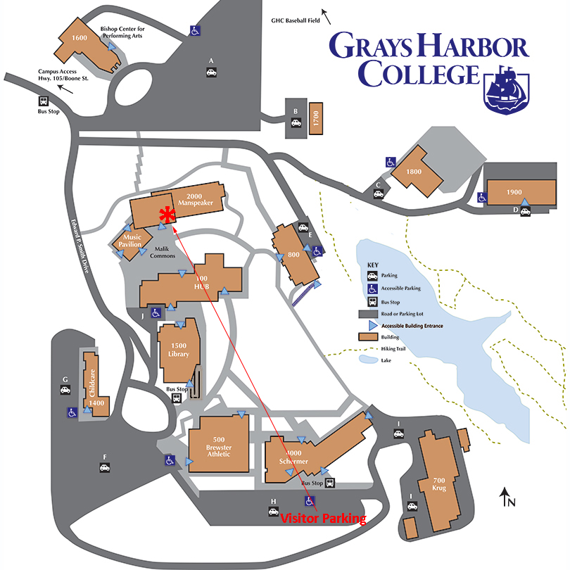 map of main GHC campus in Aberdeen with arrow pointing to the 2000 building location of the Foundation office.
