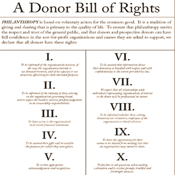 a small unreadable depiction of the Donor Bill of Rights document
