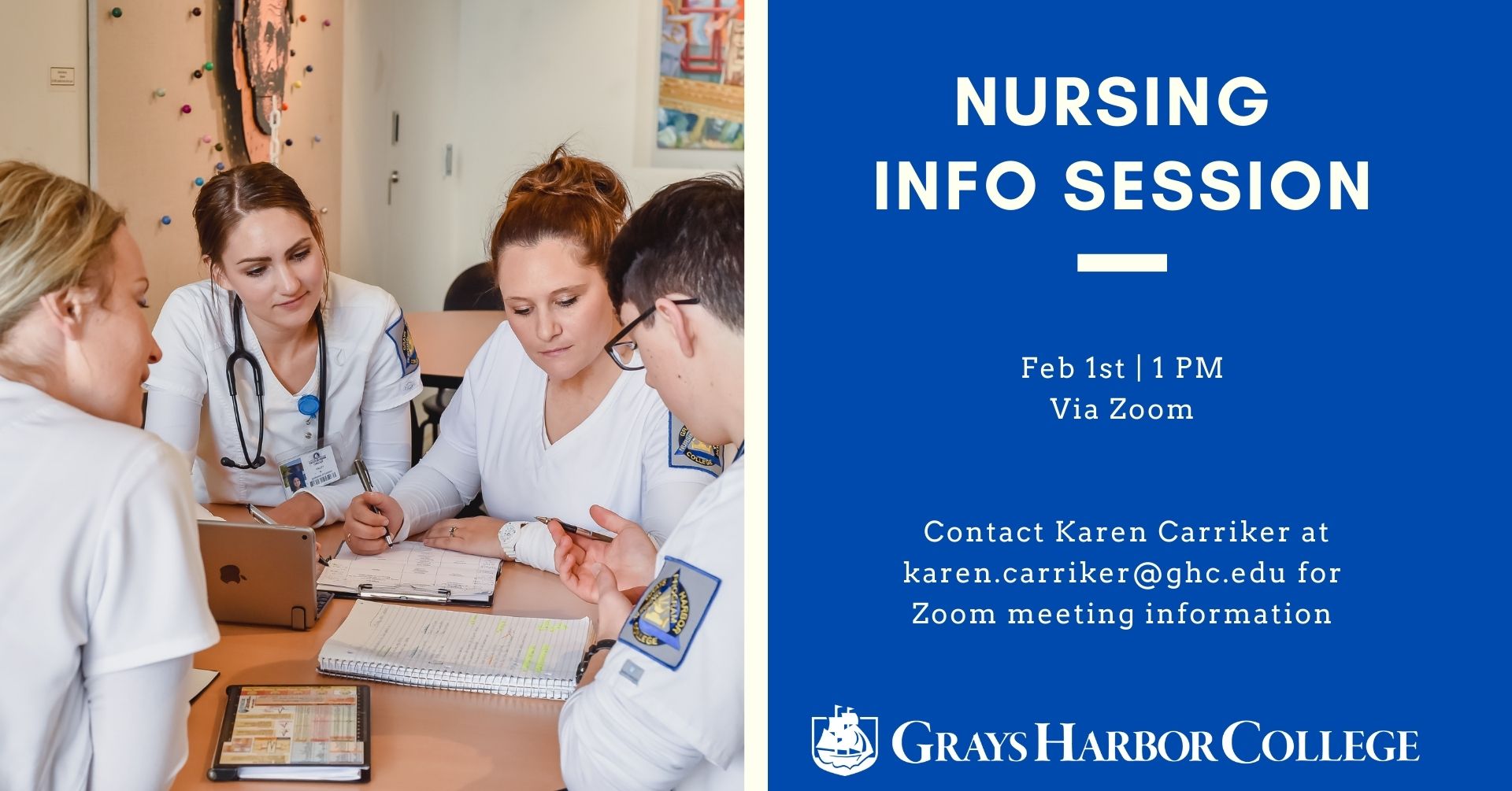 February 1st at 1 PM. Contact Karen Carriker at karen.carriker@ghc.edu for Zoom meeting information