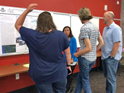 summer research student presenting her findings to 3 interested community members