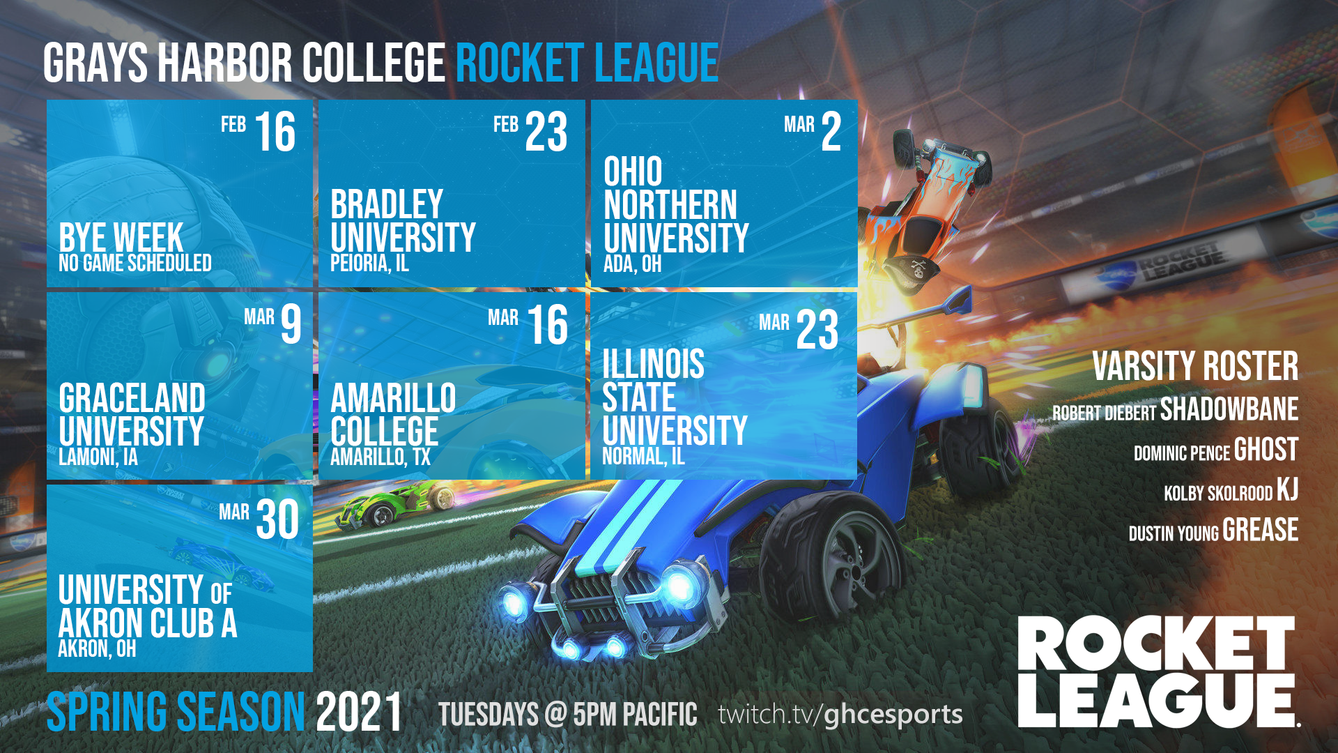 A schedule of Rocket League games listed below in text