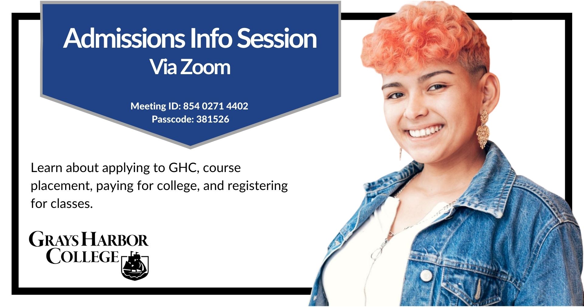 Admissions info session with details listed above