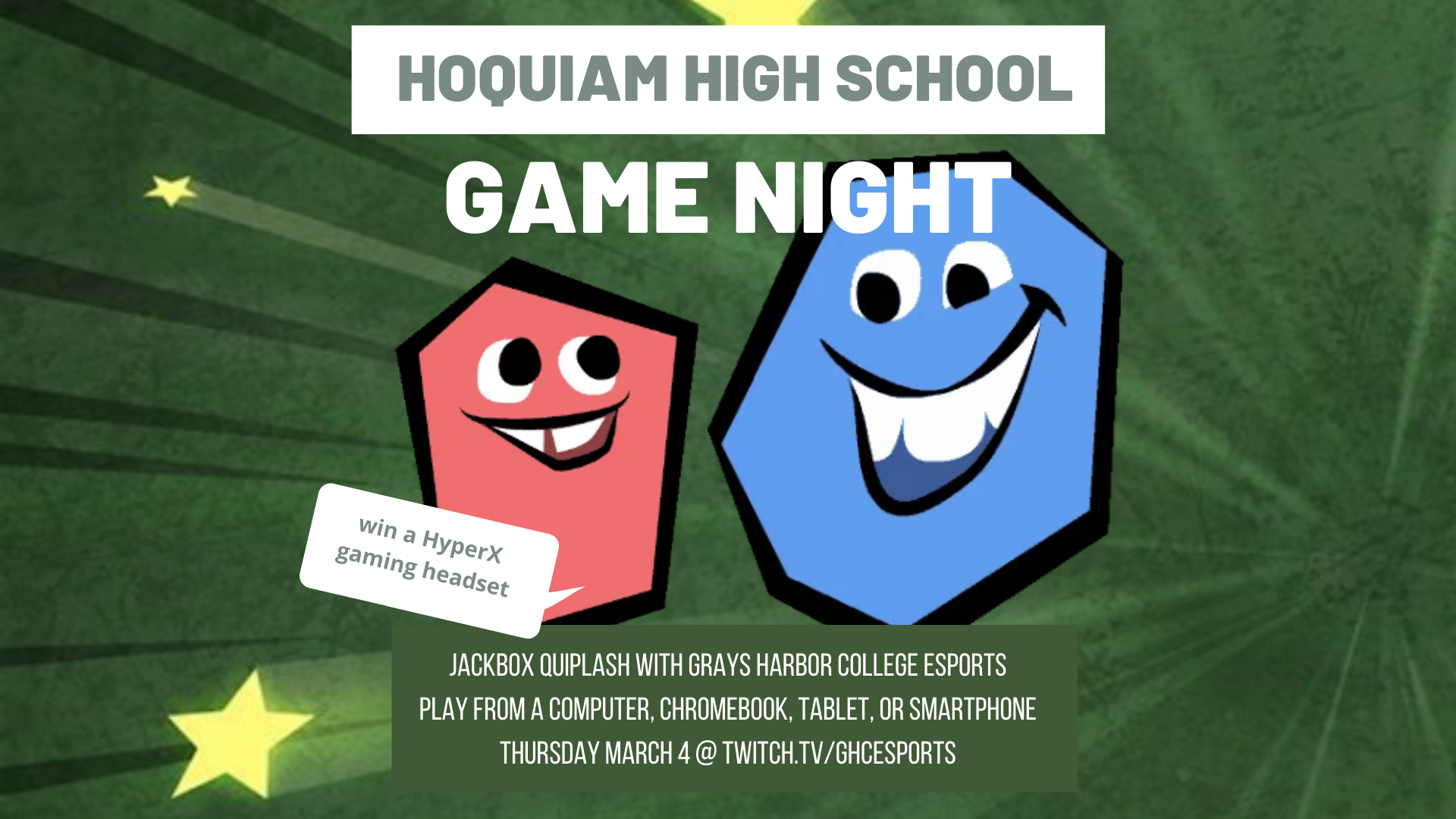 Hoquiam high school game night, win a hyper x gaming headset
