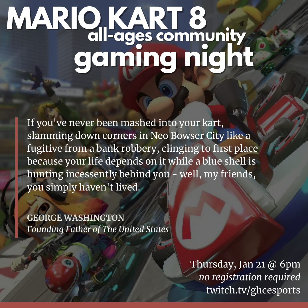 Mario Kart 8, all-ages community gaming night