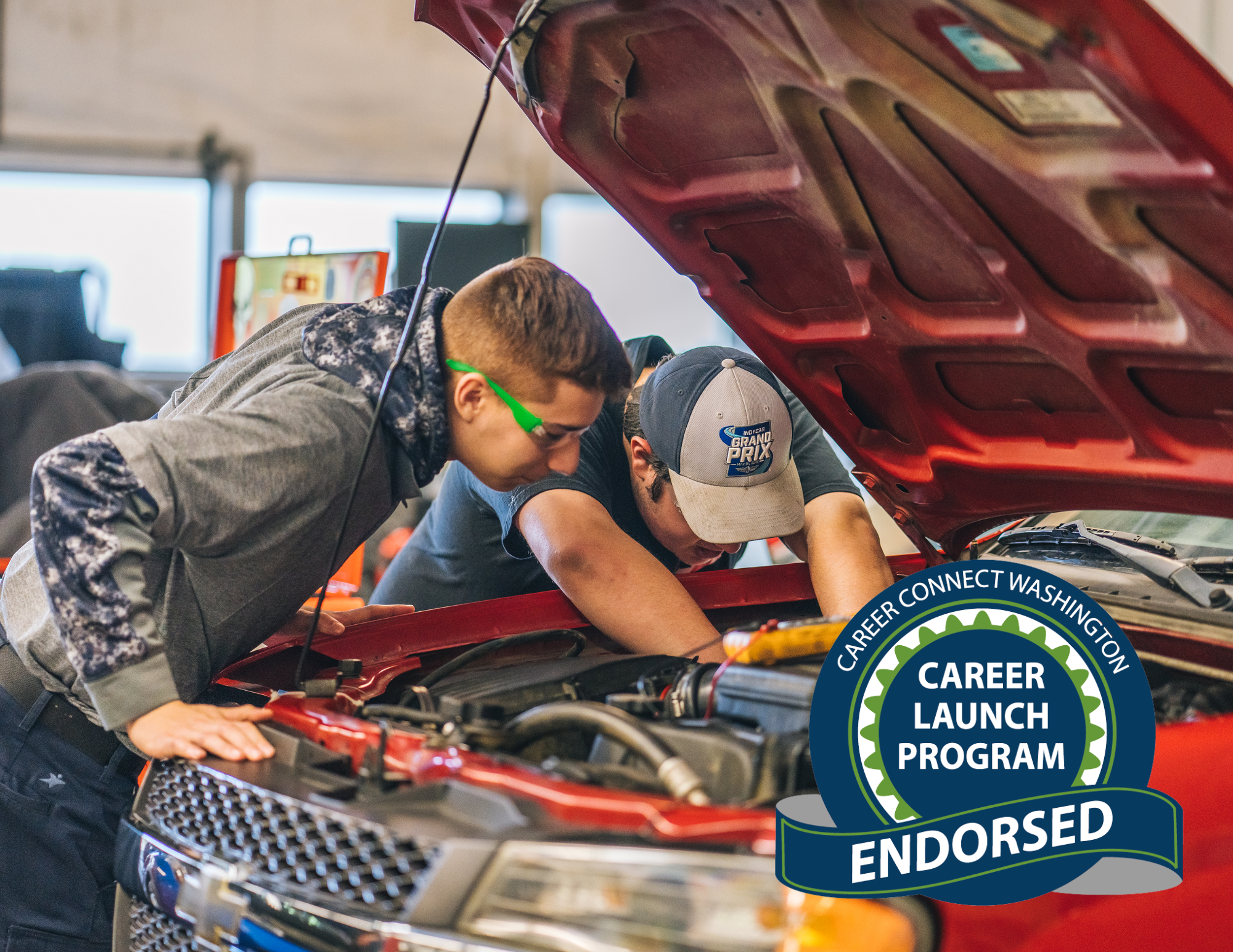 Automotive Technology students work on a car in the Hughes Automotive/Welding Technology Building on GHC’s Aberdeen campus. After completing their first quarter in the program, all Automotive Technology students have the opportunity to apply for paid internships at local shops including Five Star Dealerships and South Beach Repair