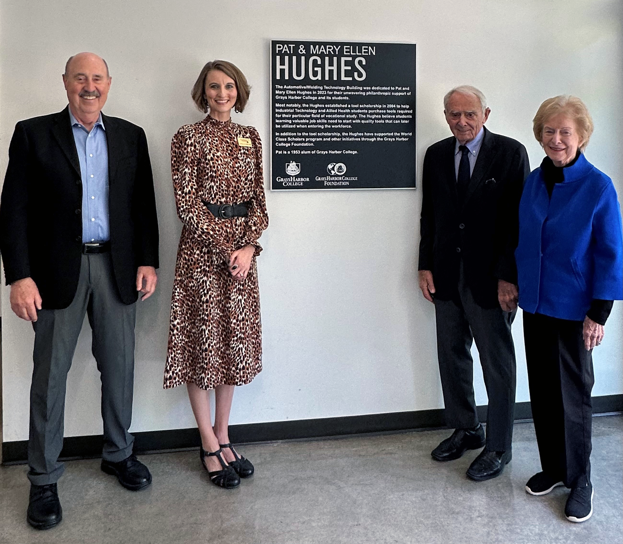 Dr. Ed Brewster, Grays Harbor College President, Lisa J. Smith, Grays Harbor College Foundation Executive Director, Pat Hughes, and Mary Ellen Hughes 