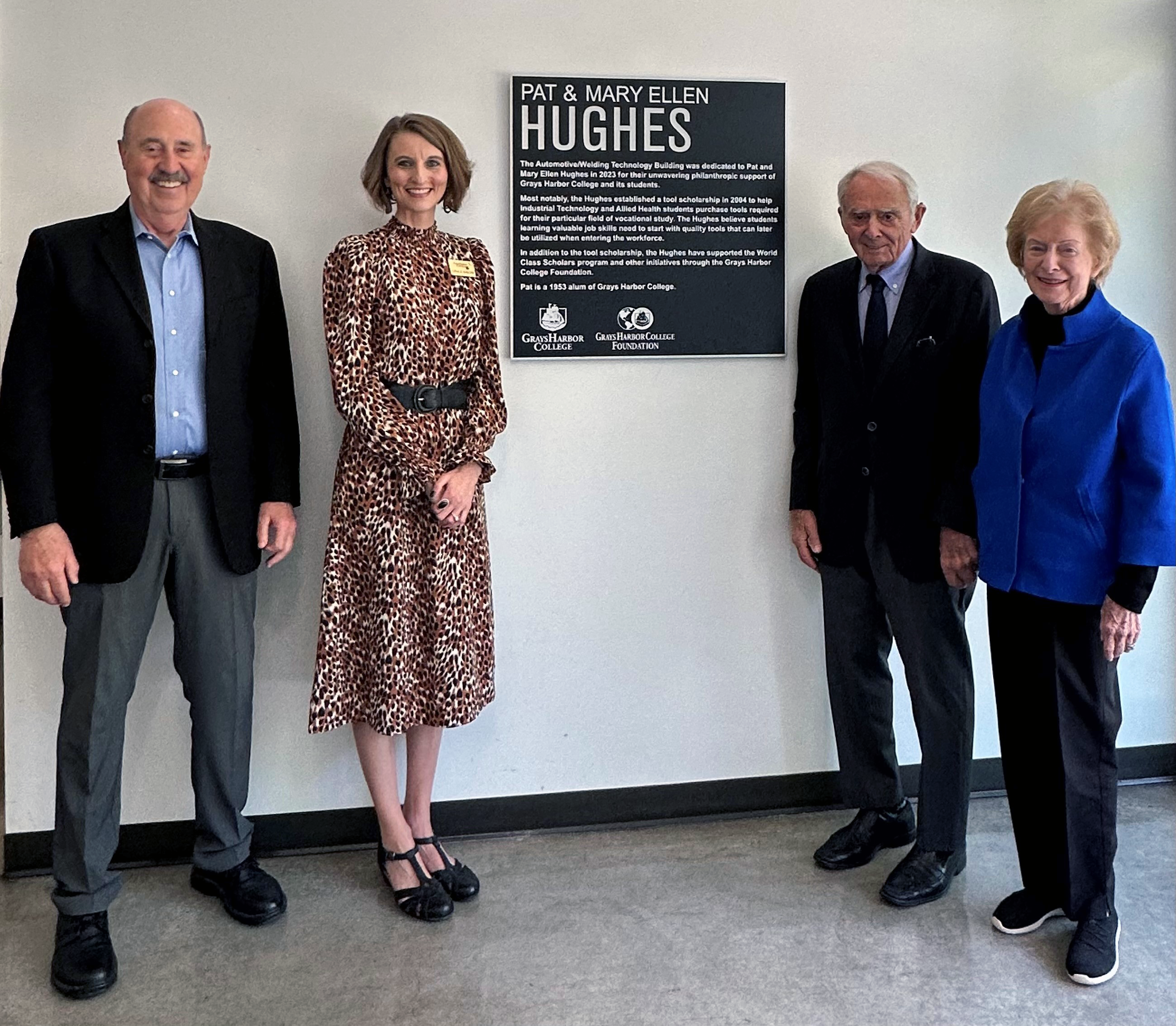 Dr. Ed Brewster, Grays Harbor College President, Lisa J. Smith, Grays Harbor College Foundation Executive Director, Pat Hughes, and Mary Ellen Hughes