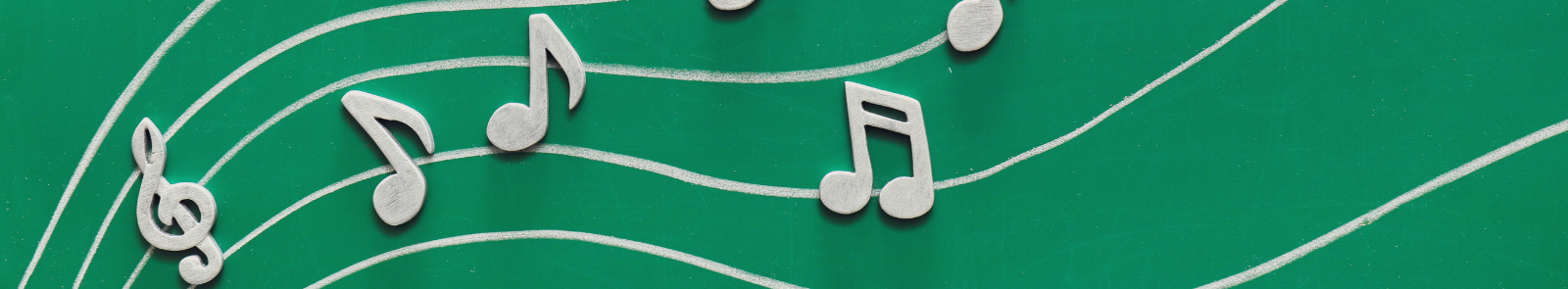 green chalkboard with musical notes written on it in white