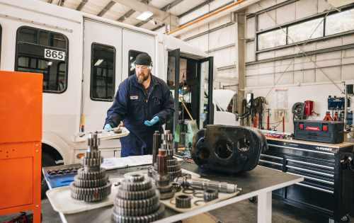 A student working in the shop