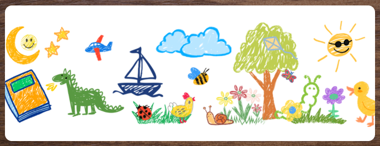 On a graphic of a whiteboard there are the words Advising Week that are designed to look like marker. Behind the words are a lot of school and nature doodles designed to look like they were made with crayons and markers. Some of the doodles are a sun, a pencil, a ladybug, and a dragon.