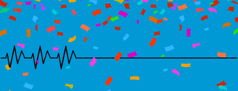 On a light blue background with confetti are the words Nurses’ Week Celebration. On the left side of the words is a stethoscope graphic and on the right side a band aid graphic. Below this is a heartbeat line graphic.
