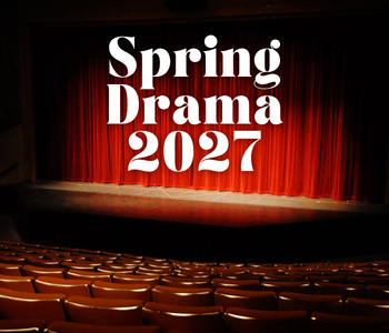 An empty theater with a spotlight on a red curtain.
