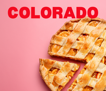 A baked pie on a pink painted background with the title "Colorado" in red.