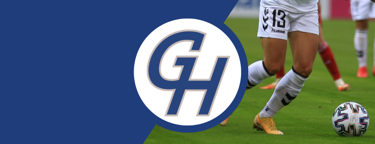 A stock image of women playing soccer with the words "GHC Women's Soccer" and the Grays Harbor Athletics logo.