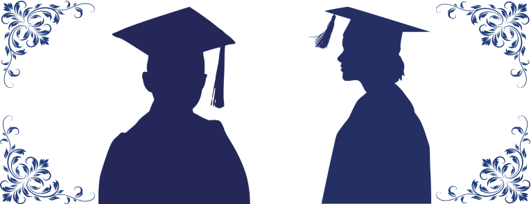Silhouettes of graduates and filigree to promote the scholarship social.