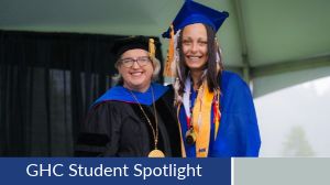 Student Spotlight Scyland hines. Scyland poses with President Carli Schiffner at graduation.