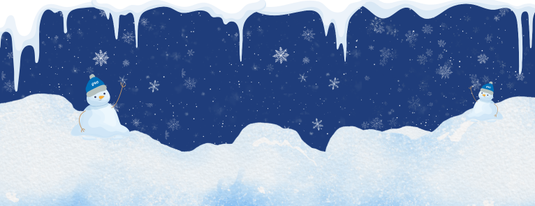 A winter landscape with snowmen and text that says, Winter Enrollment Day.